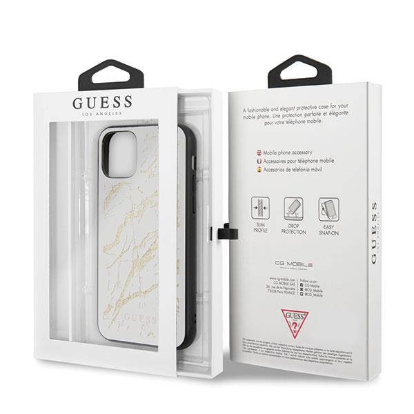 GUESS GLITTER MARABLE GLASS Etui do Apple iPhone 11 Pro Max - White