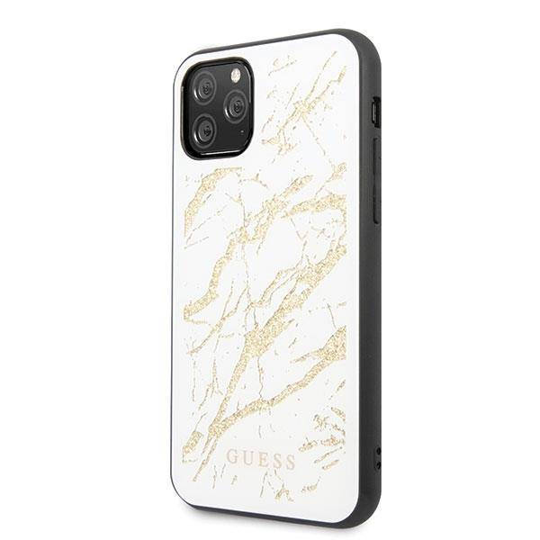 GUESS GLITTER MARABLE GLASS Etui do Apple iPhone 11 Pro Max - White