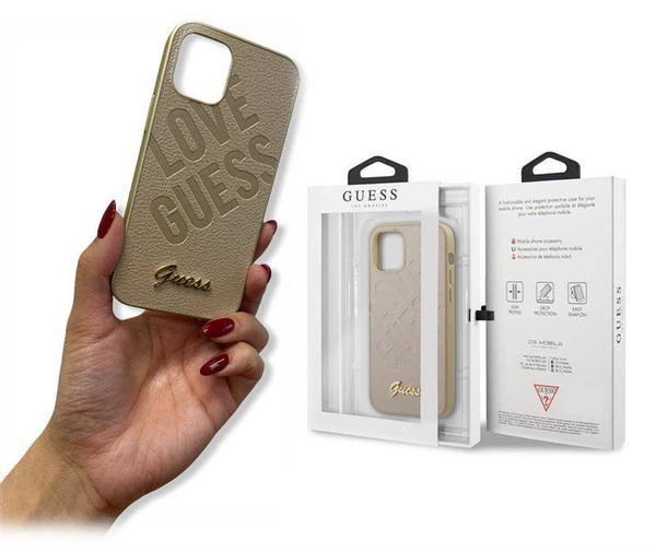 GUESS HARD CASE IRIDESCENT LOVE SCRIPT GOLD LOGO IPHONE 12 MINI - GOLD