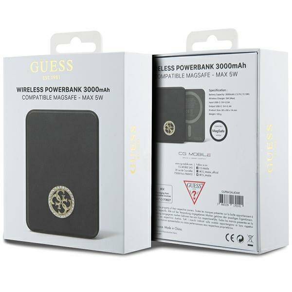 GUESS POWERBANK INDUKCYJNY 5W 3000MAH MAGSAFE 4G STRASSED METAL LOGO