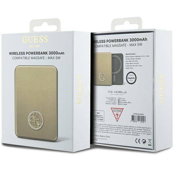 GUESS POWERBANK INDUKCYJNY 5W 3000MAH MAGSAFE 4G STRASSED METAL LOGO