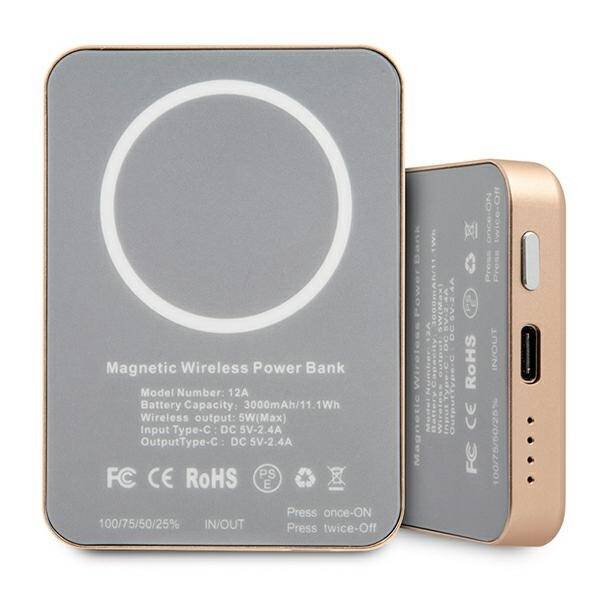 GUESS POWERBANK MAGSAFE 5W 3000MAH INDUKCYJNY - ZŁOTY