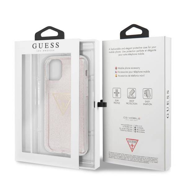 GUESS hardcase GLITTER TRIANGLE Etui do Apple iPhone 11 PRO - Pink