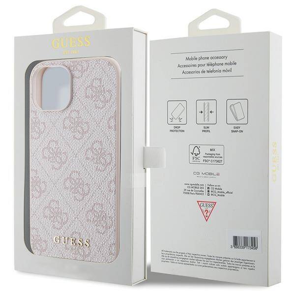 Guess 4G Metal Gold Logo | Etui do iPhone 15 - PINK