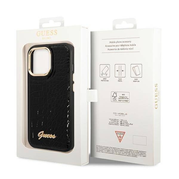 Guess Croco Collection | Etui do iPhone 14 Pro - BLACK