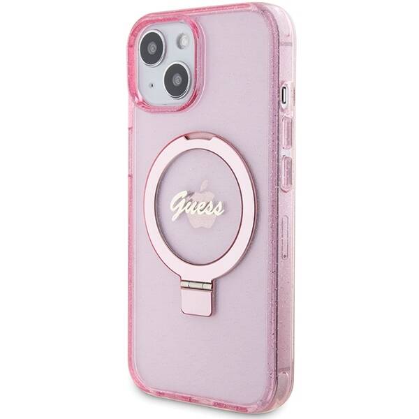 Guess ETUI RING STAND SCRIPT GLITTER MAGSAFE do iPhone 15 Plus / 14 Plus