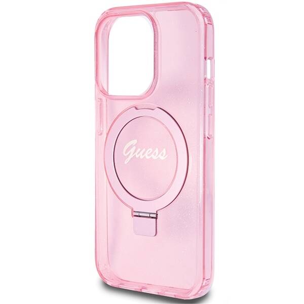 Guess ETUI RING STAND SCRIPT GLITTER MAGSAFE do iPhone 15 Pro