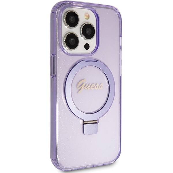 Guess ETUI RING STAND SCRIPT GLITTER MAGSAFE do iPhone 15 Pro