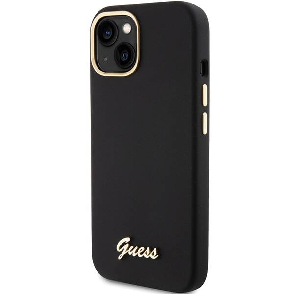 Guess ETUI SILICONE SCRIPT METAL LOGO & FRAME do iPhone 15 / 14 / 13