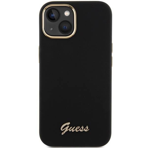 Guess ETUI SILICONE SCRIPT METAL LOGO & FRAME do iPhone 15 / 14 / 13