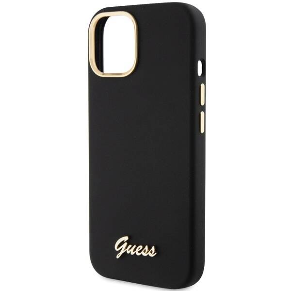 Guess ETUI SILICONE SCRIPT METAL LOGO & FRAME do iPhone 15 / 14 / 13