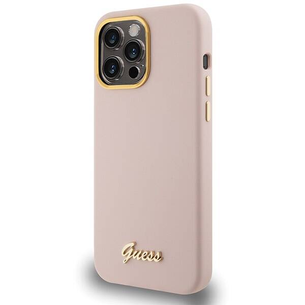 Guess ETUI SILICONE SCRIPT METAL LOGO & FRAME do iPhone 15 Pro Max