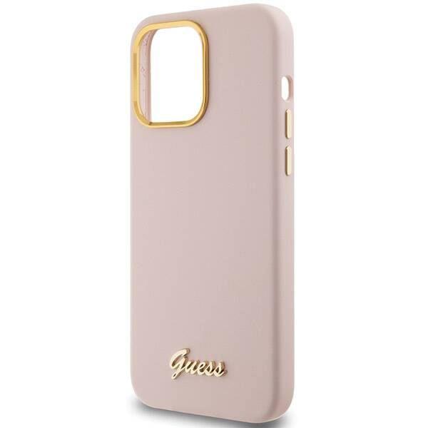 Guess ETUI SILICONE SCRIPT METAL LOGO & FRAME do iPhone 15 Pro Max