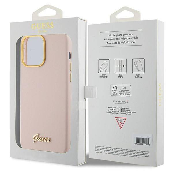 Guess ETUI SILICONE SCRIPT METAL LOGO & FRAME do iPhone 15 Pro Max