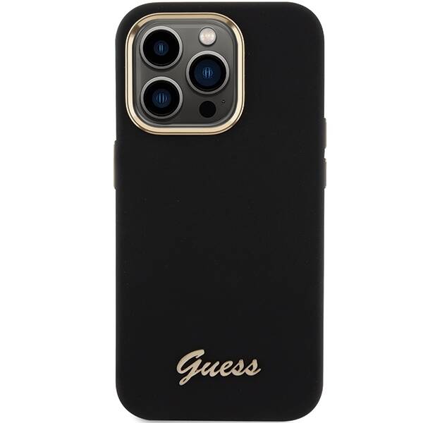 Guess ETUI SILICONE SCRIPT METAL LOGO & FRAME do iPhone 15 Pro Max