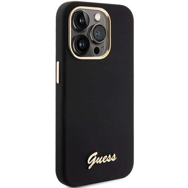 Guess ETUI SILICONE SCRIPT METAL LOGO & FRAME do iPhone 15 Pro Max