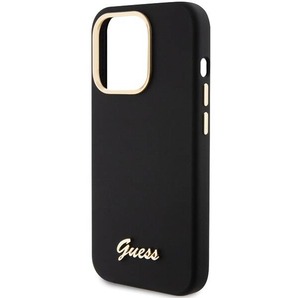 Guess ETUI SILICONE SCRIPT METAL LOGO & FRAME do iPhone 15 Pro Max