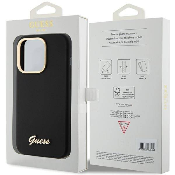 Guess ETUI SILICONE SCRIPT METAL LOGO & FRAME do iPhone 15 Pro Max