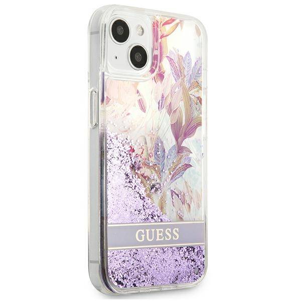 Guess Flower Liquid Glitter | Etui do iPhone 13 Mini - PURPLE