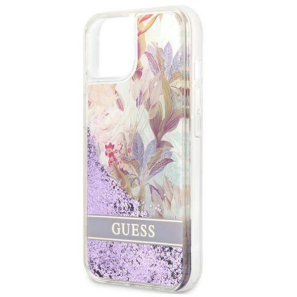 Guess Flower Liquid Glitter | Etui do iPhone 13 Mini - PURPLE