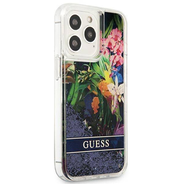 Guess Flower Liquid Glitter | Etui do iPhone 13 Pro - BLUE