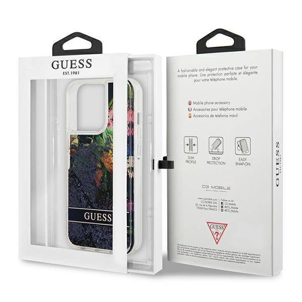 Guess Flower Liquid Glitter | Etui do iPhone 13 Pro - BLUE