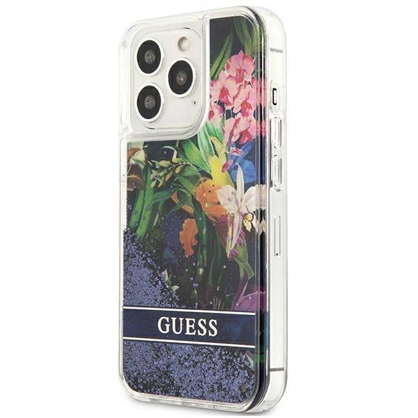 Guess Flower Liquid Glitter | Etui do iPhone 13 Pro - BLUE