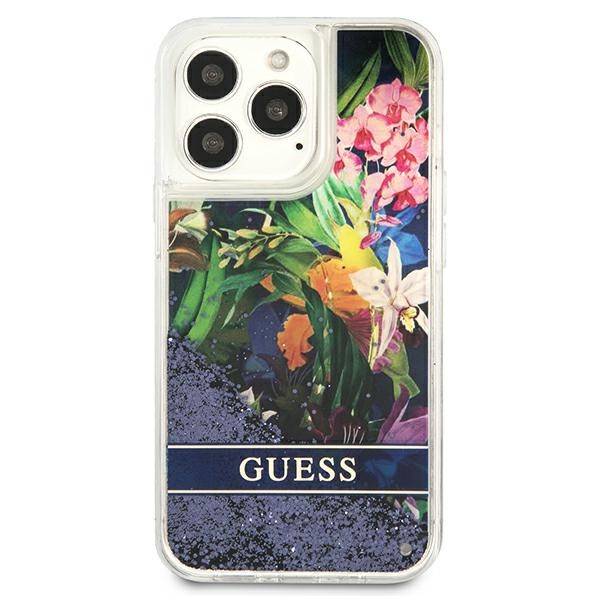 Guess Flower Liquid Glitter | Etui do iPhone 13 Pro - BLUE