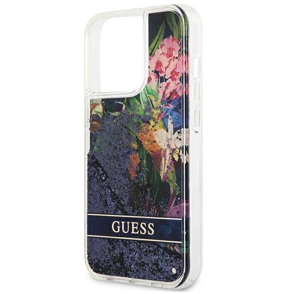 Guess Flower Liquid Glitter | Etui do iPhone 13 Pro - BLUE