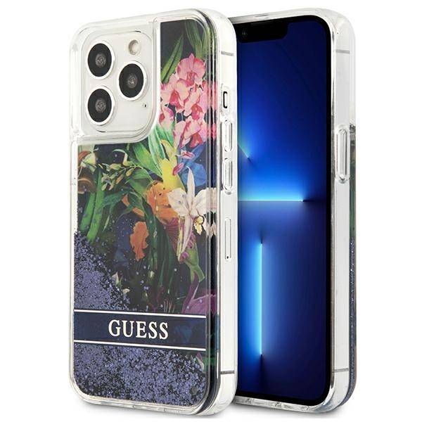 Guess Flower Liquid Glitter | Etui do iPhone 13 Pro - BLUE