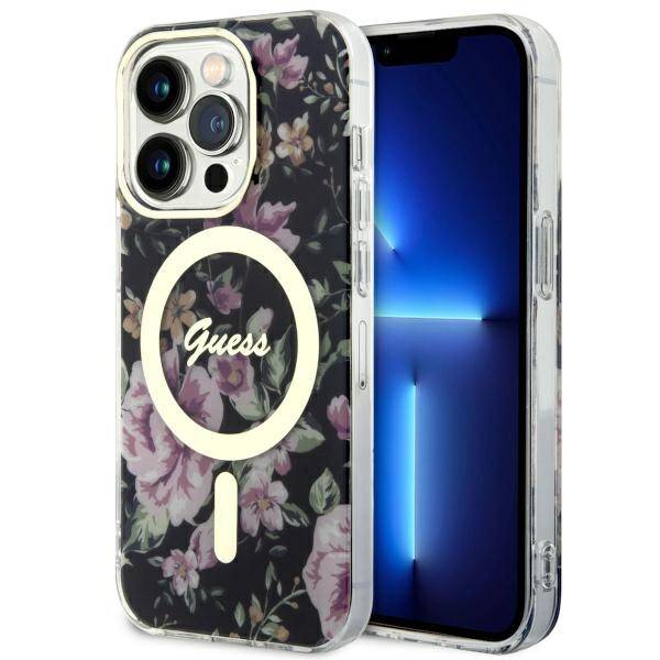 Guess Flower MagSafe | Etui do iPhone 14 Pro - BLACK