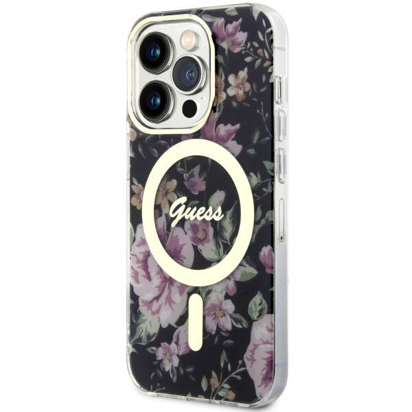 Guess Flower MagSafe | Etui do iPhone 14 Pro - BLACK