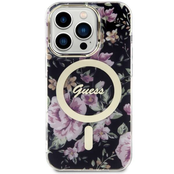 Guess Flower MagSafe | Etui do iPhone 14 Pro - BLACK