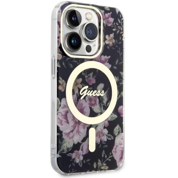 Guess Flower MagSafe | Etui do iPhone 14 Pro - BLACK