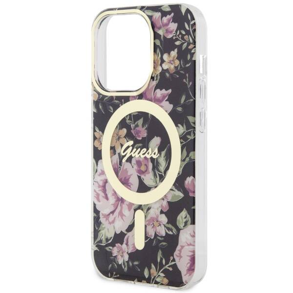 Guess Flower MagSafe | Etui do iPhone 14 Pro - BLACK