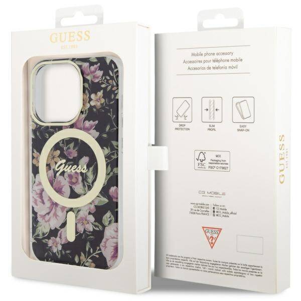 Guess Flower MagSafe | Etui do iPhone 14 Pro - BLACK