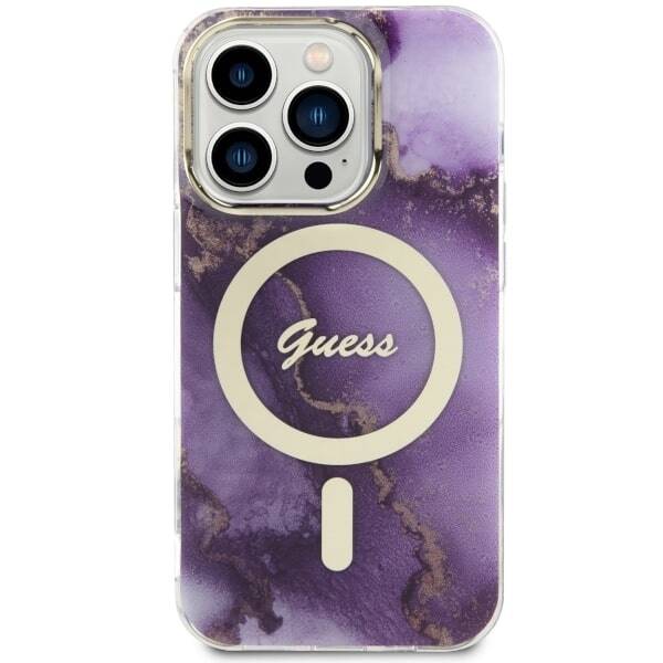 Guess GUHMP14XHTMRSU iPhone 14 Pro Max 6.7" purpurowy/purple hardGolden Marble MagSafe
