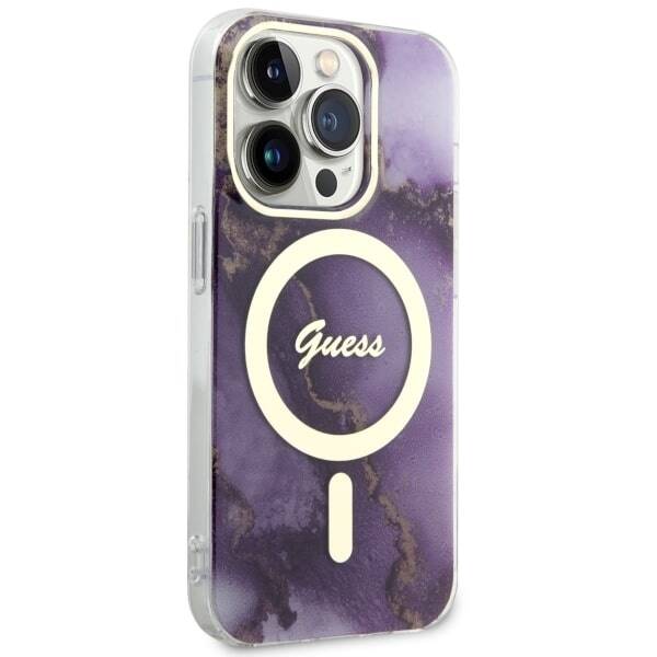 Guess GUHMP14XHTMRSU iPhone 14 Pro Max 6.7" purpurowy/purple hardGolden Marble MagSafe