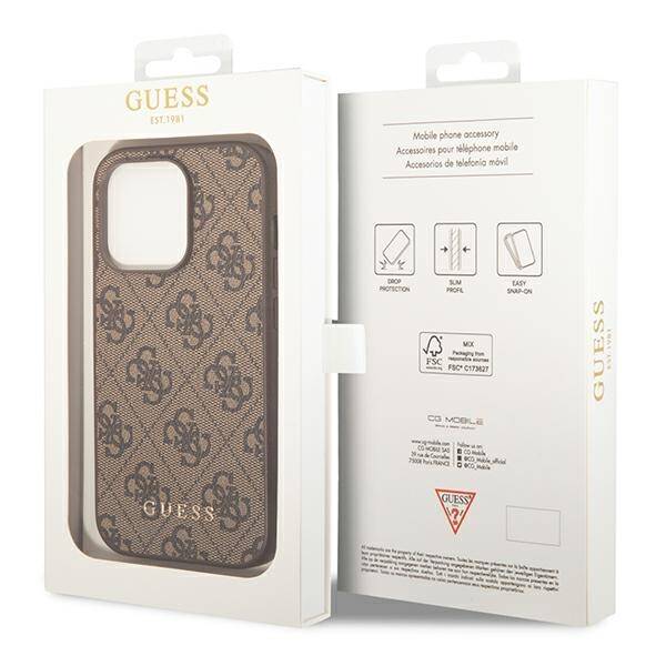 Guess Metal Gold Logo | Etui do iPhone 14 Pro - BROWN