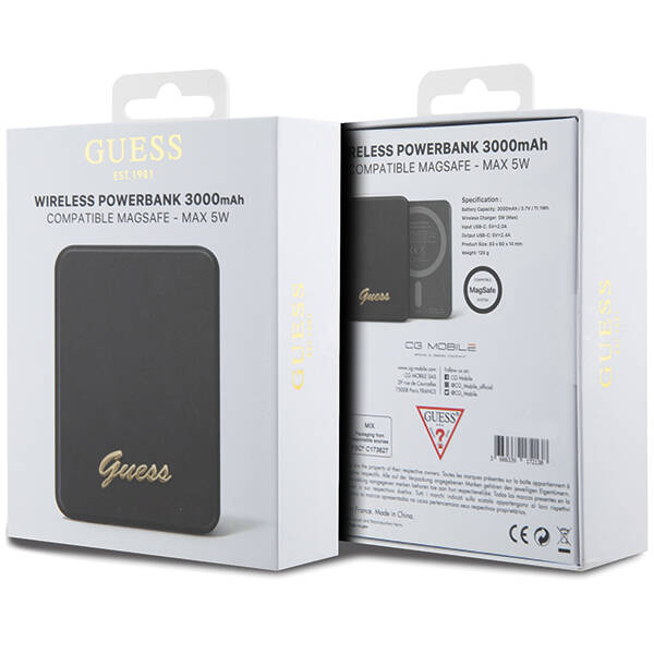 Guess Metal Script Logo MagSafe | Powerbank Indukcyjny 5W 3000mAh USB-C - BLACK