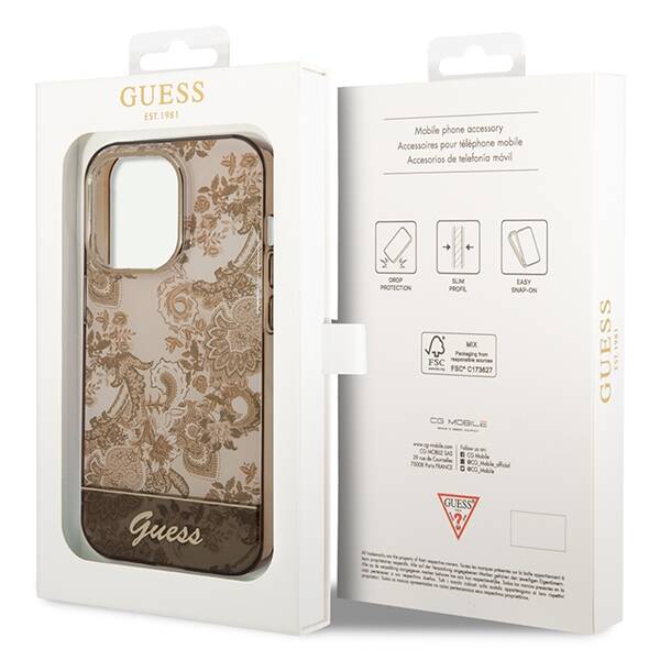 Guess Porcelain Collection | Etui do iPhone 14 Pro Max - OCHRE