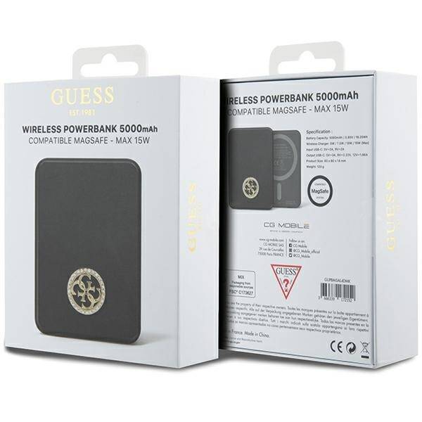 Guess Powerbank Indukcyjny 15W 5000mAh MagSafe 4G Strassed Metal Logo