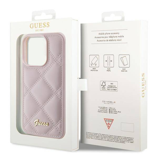 Guess Quilted Metal Logo | Etui do iPhone 15 Pro Max - PINK