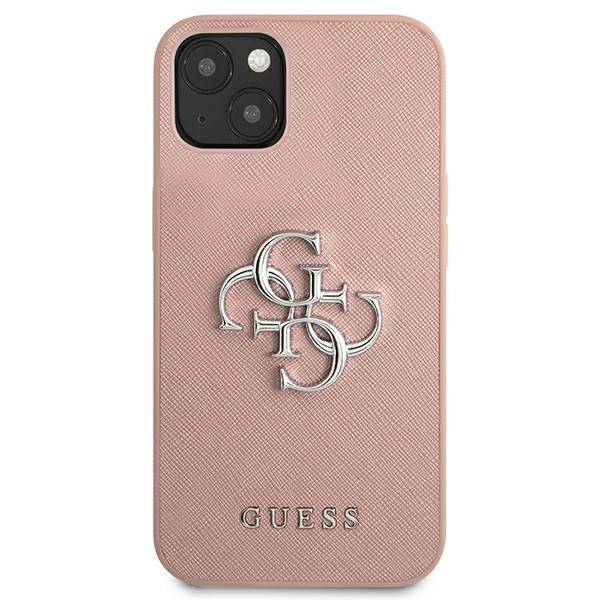 Guess Saffiano 4G Metal Logo | Etui do iPhone 13 Mini - PINK