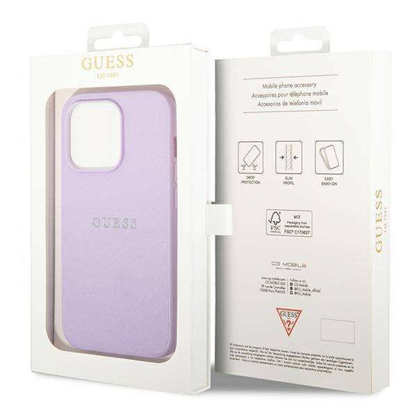 Guess Saffiano Strap | Etui do iPhone 14 Pro - PURPLE