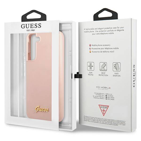 Guess Silicone Script Metal Logo | Etui do Galaxy S23 - PINK