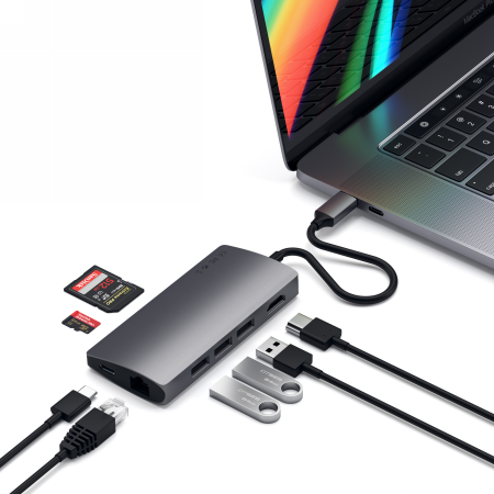 HUB USB-C SATECHI ALUMINIUM V2 USB-C 3X USB-A 4K HDMI SD ETHERNET