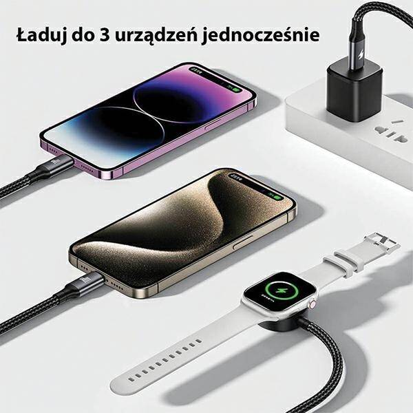 KABEL PRZEWÓD 3W1 DO ŁADOWANIA AWEI W23 USB-C / LIGHTNING / APPLE WATCH