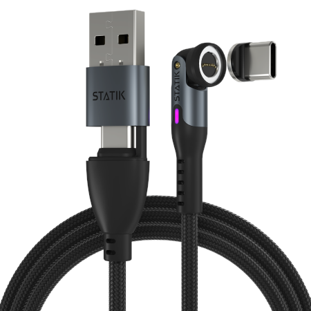 KABEL USB-C Z ADAPTEREM USB-A STATIK 360 PRO TRZYWYMIENNE WTYCZKI 2M CZARNY