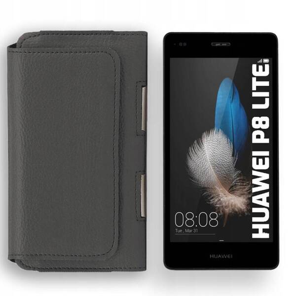 KABURA SKÓRZANA LEO DO HUAWEI P8 LITE SZARA